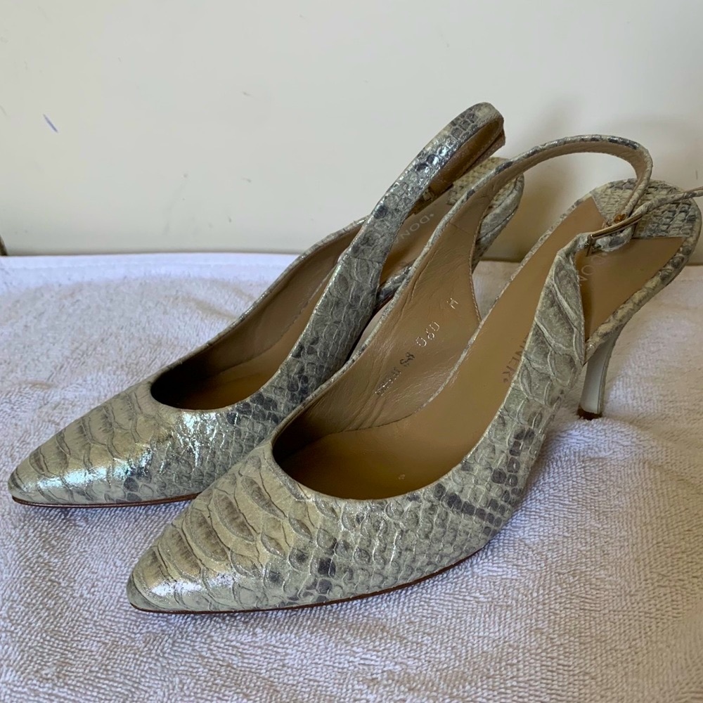 Donald J Pliner slingback croc silver heels 6